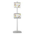 M&T Displays Free Standing Aluminum Display Stand Single Sided Document Brochure Sign Holder Front Loading Portrait Landscape Silver Snap Frame 1x(8.5x11) - Metal Tray Shelf 2X(5.5x8.5) Inch Capacity