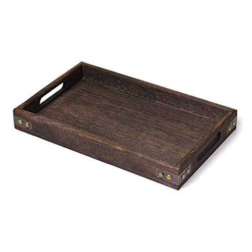 Ochine Rustic Wooden Serving Trays Bamboo Serving Tray Wood Serving Tray with Handles Rectangular Wooden Breakfast Tray Ottoman Tray Multipurpose Trays for Breakfast, Coffee Table/Butler & More - size: Small