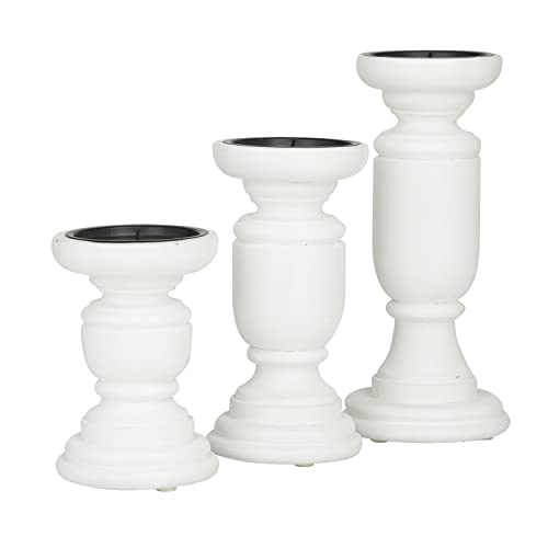 Deco 79 Mango Wood Turned Style Pillar Candle Holder, 3 Count 10", 8", 6" H, White (Pack of 6) - color: White, size: 3 PIECES SMALL SIZE (Pack of 6)