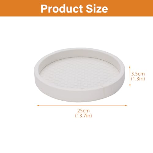 Round Woven Leather Tray, 10" Dia Vanity Tray, Leather Catchall Organizer for Jewelry, Perfume, Keys, Desk Valet Tray for Nightstand, Dresser, Coffee Table Decor, Beige
