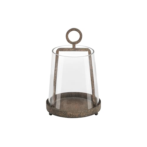 6" Modern Farmhouse Metal Hurricane Candle Holder with Handmade Sturdy Glass Sleeve in Rustic Brown for Pillar Candle & Plants, Glass Hurricane Lantern, Industrial, Minimalistic - color: Brown, size: 6"x10"
