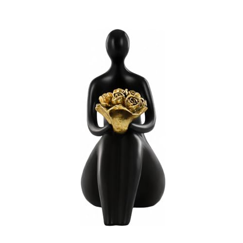 Lescafita Black Abstract Figure Statue with Golden Flowers, Modern Resin Sculpture, Minimalist Art Figurine for Home or Office Decor, Elegant Gift for Art Enthusiasts - color: B1