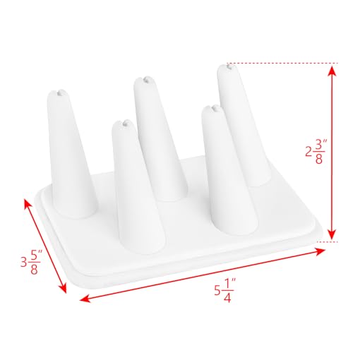 MOOCA Deluxe Leatherette 2 Pcs Set 5-Ring Organizer for Showcase Display Ring Finger Holder Jewelry Display Stands Jewelry Storage, White PU Leatherette, 5 1/4 W x 3 5/8 D x 2 3/8 H inch - color: White Faux Leather, 5 Rings x 2
