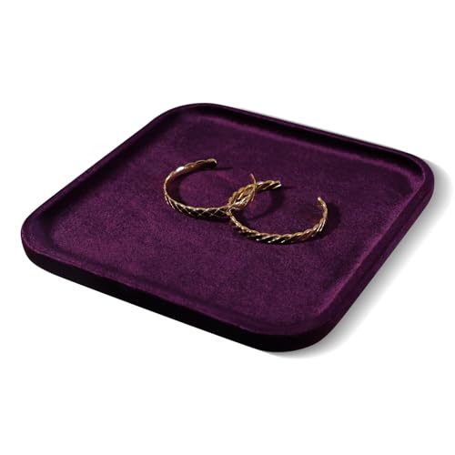 Resilient Velvet Jewelry Display Tray for Ring Earrings Bracelet Necklace, Flat Jewellery Dish for Showcase Store Retail Counter Exhibition Photography Livestream (Purple, Large) - color: Purple, size: Large