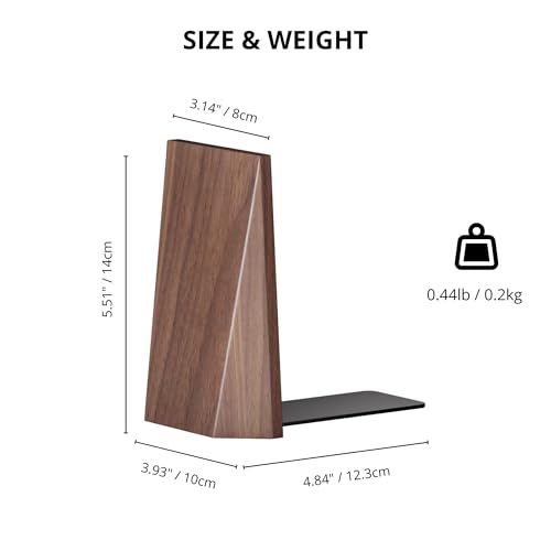 muso wood Book Ends, Handmade Wooden Bookends for Heavy Books, Creative Beveled Bookends for Shelves, Non-Skid Book Ends, Walnut-1Pair