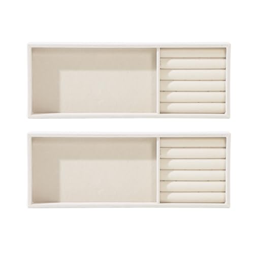 2Pcs Desk Drawer Storage Tray, Nightstand Organizer, Necklace Bracelet Ring Earring Jewelry Display, Grid Table Organizer Holder for Sunglass, Phone, Watch, Perfume (2 grid)/Beige - color: Beige, size: 2 Grid