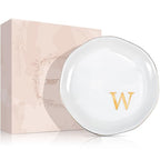 ProCase Ceramic Jewelry Tray, Initial Ring Dish Trinket Plate Engagement Gift, Small Personalized Monogram Ring Bowl for Wedding, White Decorative Jewelry Holder for Women Vanity -Letter W - style: W