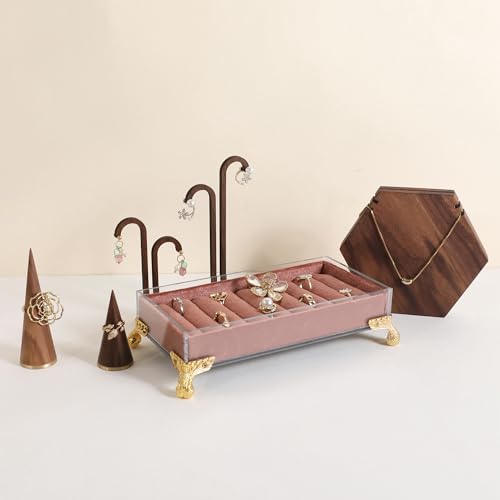 GemeShou velvet slots Ring holder for jewelry organizer, Earring ring display stand for selling, felt ring jewelry holder tray showcase【Velvet slots Ring Holder-Dark red】 - color: Dark red