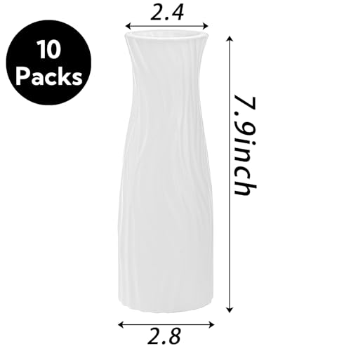 SOUJOY 10 Pack Composite Plastic Flower Vase, White Conic Floral Vase Home Decor Centerpieces, Small Unbreakable Vases for Decor Living Room - size: 7.11 cm x 7.11 cm x 20.1 cm