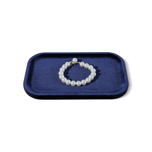 Resilient Velvet Jewelry Display Tray for Ring Earrings Bracelet Necklace, Flat Jewellery Dish for Showcase Store Retail Counter Exhibition Photography Livestream (Dark Blue, Medium) - color: Dark Blue, size: Medium
