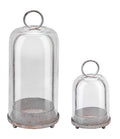 5" & 4" Wide Versatile Metal Candle Holder in Shabby White with Handmade Thick, Heavy & Sturdy Glass Dome for Pillar Candle, Industrial, Modern, Shelf, Mantel, Veranda, Porch - color: White Shabby