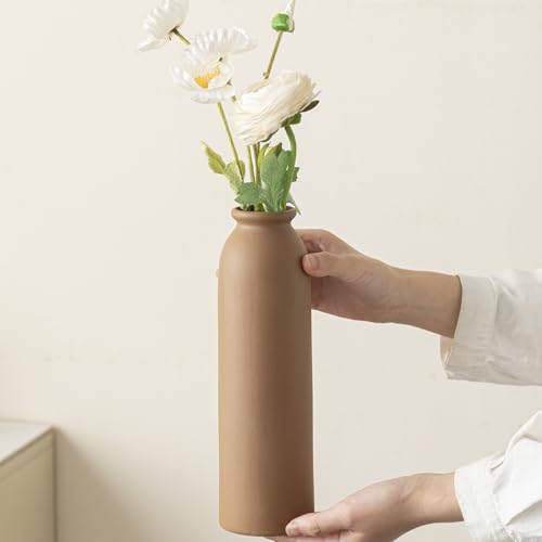 10.4 inches Tall Decorative Ceramic Vase Set, 3 Pieces, Nordic Modern Boho Style, White, Modern Farmhouse for Home Decor (Coffee Mix) - color: Coffee Mix