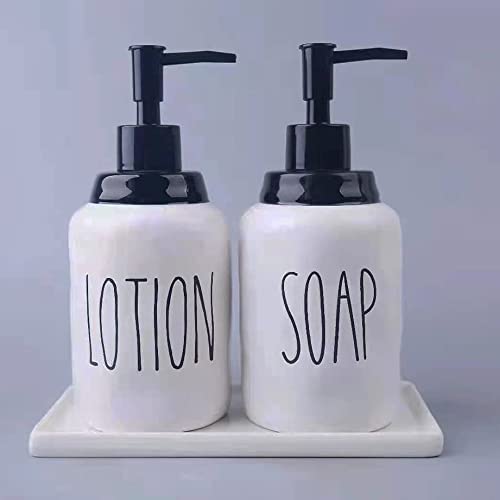 Ceramic Soap Dispenser Tray for Kitchen and Bathroom, Modern and Farmhouse Rectangle Service Tray - White(1 Pc)