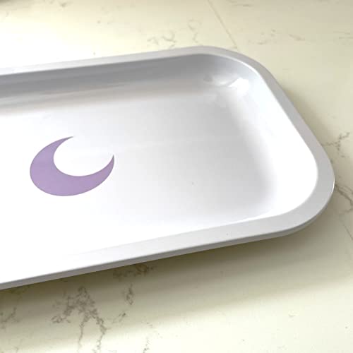 Brando Moon Medium Metal Jewelry Tray - Lightweight Makeup Tray - Curved Edges & Smooth Surface - 10.5 x 6.25” Decorative Tray for Bathroom, Home Décor, Perfume, Candle, Keys Tray