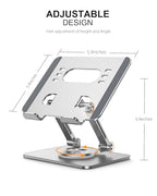 Orlian Tablet Stand Holder with Thickened 360°Rotating Base Dual Rod Adjustable Aluminum Stand for All 5.8-12.9” iPad Samsung Phone Tablet Kindle E-Reader and More, Silver - color: Silver