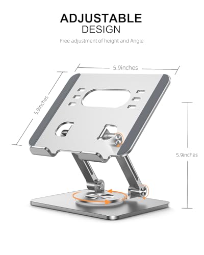 Orlian Tablet Stand Holder with Thickened 360°Rotating Base Dual Rod Adjustable Aluminum Stand for All 5.8-12.9” iPad Samsung Phone Tablet Kindle E-Reader and More, Silver - color: Silver