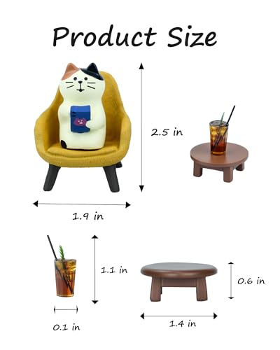 Mevodeata Cute Cat Playing Phone on Sofa and Drinking Coffee Figurine for Office Home Decor - Cute Cat Gift for Cat Lovers - color: Phone Coffee