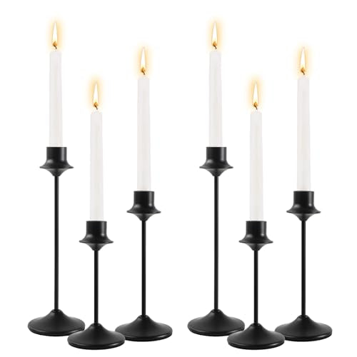 Joyyy Weighted Candlestick Holders Candle Stick Holder for Candlesticks, Vintage Metal Candelabra Candlestick Holders Candle Stand for Holiday Fireplace Party Dining Home Set of 6 (Matt Black) - color: Matt Black
