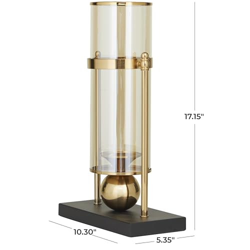 CosmoLiving by Cosmopolitan Metal Pillar Candle Holder with Metal Stand, 10" x 5" x 17", Gold