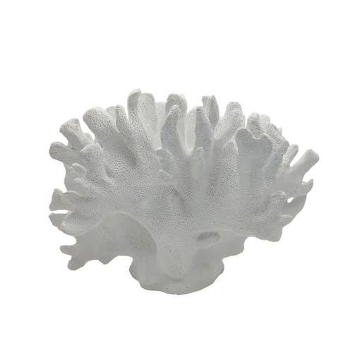 Etlemonde White Beach Coastal Fan Coral Decor Resin Statue - Faux Sea Coral Reef for Bathroom Shelf, Coffee Table, Nautical Minimalist Beach House Home Decor Accent - color: White-d