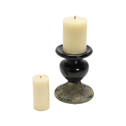 Creative Co-Op 2-Tone Sculptural Terracotta Pillar Candle Holder, Distressed Black - color: Black, size: 5.5" W x 6.5" H
