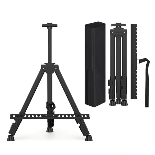 Art Painting Tripod Easel Stand - Portable Adjustable Display Artist Metal Easel with 1 Bag for Tabletop/Floor Painting, Height from 17 to 66 inches, Sturdy for Drawing, Displaying - Black - style: Black