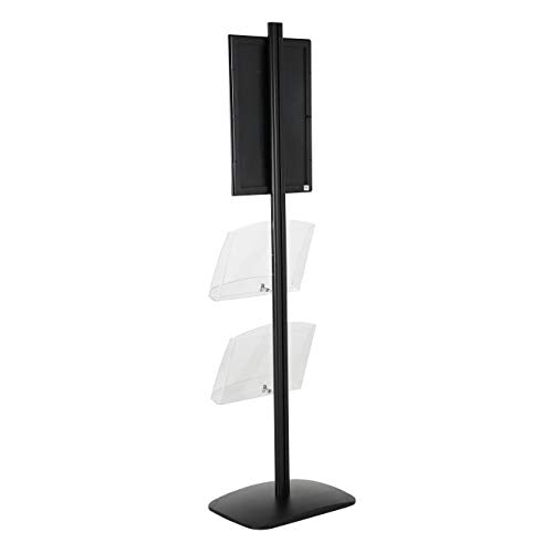M&T Displays Free Standing Aluminum Display Stand Single Sided Document Brochure Sign Holder Front Loading Portrait Landscape Black Snap Frame 1x(11x17) 2 pcs Clear Acrylic Shelves 8.5x11 Inch - color: Black