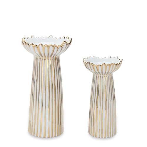 Ceramic Candle Holders for Pillar Candles, Set of 2 Candle Sticks Holder for Home Décor, Gold Candle Stand Centerpieces for Table, Fireplace, Mantel, Wedding or Dining Room 7.8", 9.8" H - color: C040-gold