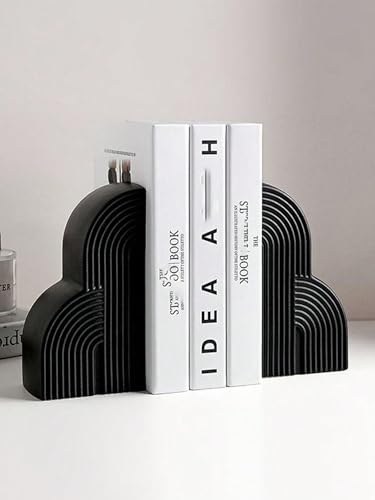 2Pcs/Set Book Ends for Shelves, Decorative Book Ends for Heavy Books,Aesthetic Boho Style for Book Ends for Shelves,Modern Home Office Bookshelf Decor, Home Decor,or Library Decor (Black) - color: Black