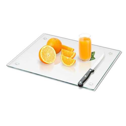 Mymonfif Tempered Glass Cutting Board for Kitchen, Clear Glass Board for Countertop, Heat Resistant, with Non-Slip Feet, 12x16" 1Pcs - color: 1Pcs Clear