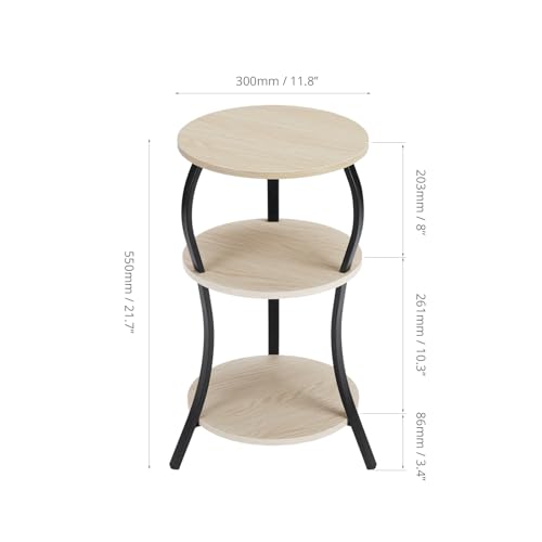 Vintage Small Round Side Table, 3-Tier Slim Waist Circular End Table with Storage Shelf, Compact Tea Sofa Side Table, Round Corner Coffee Table Nightstand for Living Room Bedroom Small Spaces,Oak - color: Oak, style: Classic