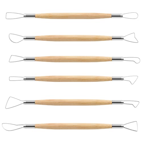 Suiwotin 6pcs Double-Sided Clay Sculpting Tools, Wooden Handle Ribbon Clay Tools, Pottery Trimming Tool, Clay Wire Loop Sculpture Set for Ceramic, Wax Carving Modeling - size: 6pcs-Loop