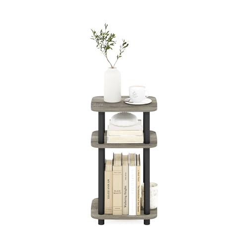 Furinno JUST Side Table, 3-Tier Turn-N-Tube End Table with Open Shelf, Round Curve Corner Night Stand, Bedside Table, Easy Assembly, for Living Room, Bedroom, French Oak - color: French Oak, size: 1-Pack, Plastic Frame, 3-Tier