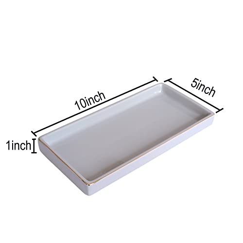 10 x 5 Ceramic Bathroom Tray for Countertop, Decorative Vanity Tray for Dresser Tops, Small Rectangular Trays for Perfume, Candle, Jewelry, Cosmetics (Gray) - color: Gray