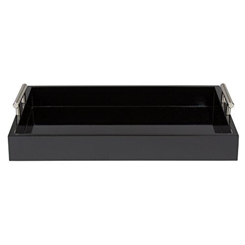 Kate and Laurel Lipton Decorative Tray with Polished Metal Handles, Black and Silver - color: Black, size: 16.5" x 12.3" x 3.3"