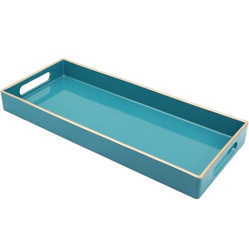 Teal Blue Vanity Tray with Handles, Decorative Tray Desktop Storage Organizer for Bathroom, Living Room, 5.9"*13.7" - color: T1535lb