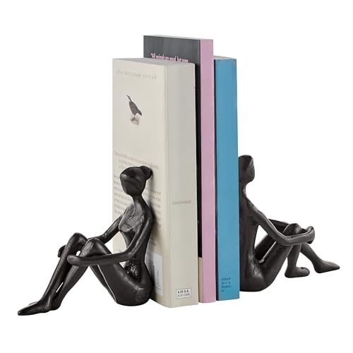 Brown Cast Iron Abstract Sitting Female Sculpture Pair Bookend Set of 2 - Tabletop Figurines for Desks, Accent Tables, or Shelves