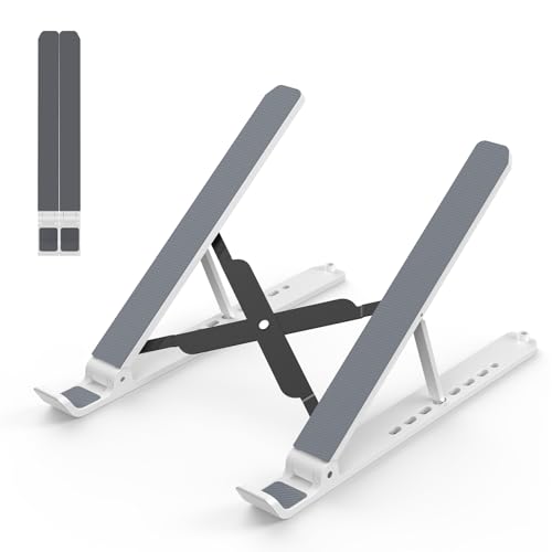 Laptop Stand for Desk, Adjustable Laptop Riser Foldable Portable Laptop Holder, Ventilated Cooling Notebook Stand for 10-15.6” Laptop,Tablet-White - color: White