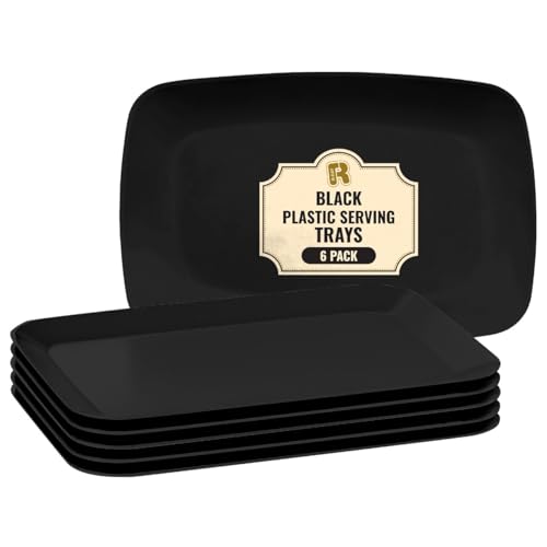 R-kay 6 Pack Plastic Serving Trays - 12.75 x 8.25, Party Platters - Black - color: Black