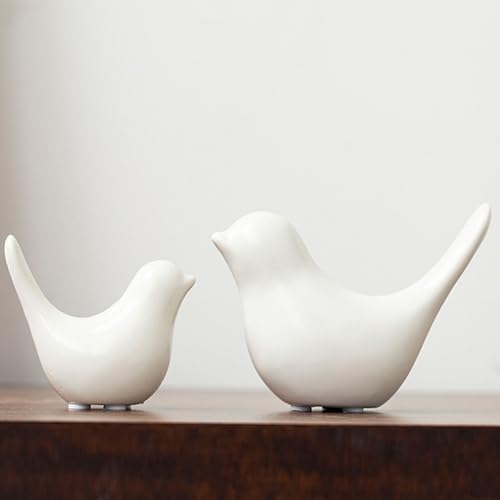 2 Pieces Decor Ceramic Bird Figurines Small Bird Statues Home Decor Modern Style Figurine Decor for Living Room,Bedroom,Desk,Bookshelf,Shelf,Coffee Table, Fireplace Mantel (White) - color: White