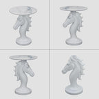 Modern Horse Statue Side Table - Round Faux Marble Top Accent Pedestal with Sculpture Base for Entryway & Living Room, White - color: White Horse