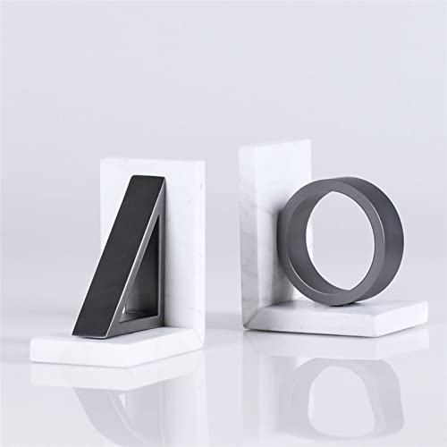 Bookends Modern Light Luxury Bookends Black and White Geometric Marble Bookends Study Bookshelf Cabinet Decorative Ornaments Bookends & Book Racks
