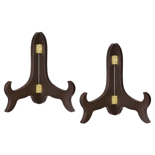 uxcell 2pcs 6" Easel Plate Holder, Wooden Folding Display Stand Brown for Decorative Picture Frame - color: Brown, size: 6"