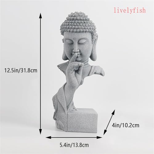 livelyfish Meditating Buddha Statue Zen Garden Statues Sandstone Thinker Buddha Sculpture Figurine for Fish Tank Aquarium Home Decorations, Gift (Large) - size: Large