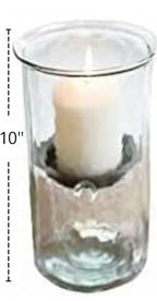 First of a Kind Glass Hurricane Pillar Candle Holder with Rustic Metal Insert, Perfect as a Centerpiece (10" Tall) - size: 10" Tall Clear