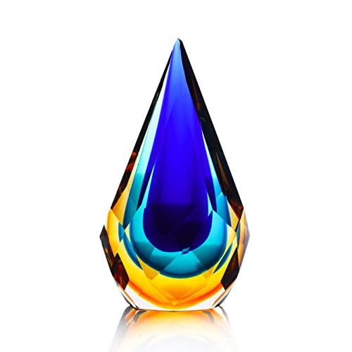 Yao Yuan Hand-Blown Glass Sculpture Glass Decor Murano-Style Glass Statue and Figurine Wonderful Gift, Blue and Green Color - size: 6.6in
