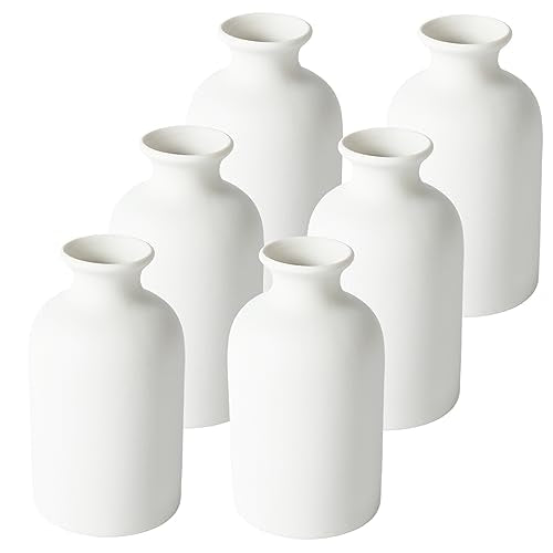 YANLING 6 Pcs White Vase Ceramic Vases for Home Decor, 5.6 inch White Ceramic Vases for Centerpieces Small Boho Vases, Pampas Grass Vases Table Vase for Dried Flowers Decor - color: White-a, size: 6 Pack-Medium