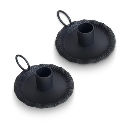 Taper Candle Holders Set of 2 Vintage Candlestick Holders Candlelight Stand with Handle for Home Wedding Table Decor (Black) - color: Black