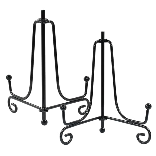 Hordion 2 Pack Plate Stand, 4 Inch Black Iron Easel Photo Display Stand Plate Holder for Picture Frame Book Tabletop Art Platter