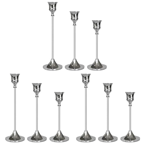 Candlestick Holders Silver, 9 Packs Taper Candle Holder for Candlesticks, Candle Sticks Holder Decor for Home Decor - color: Silver